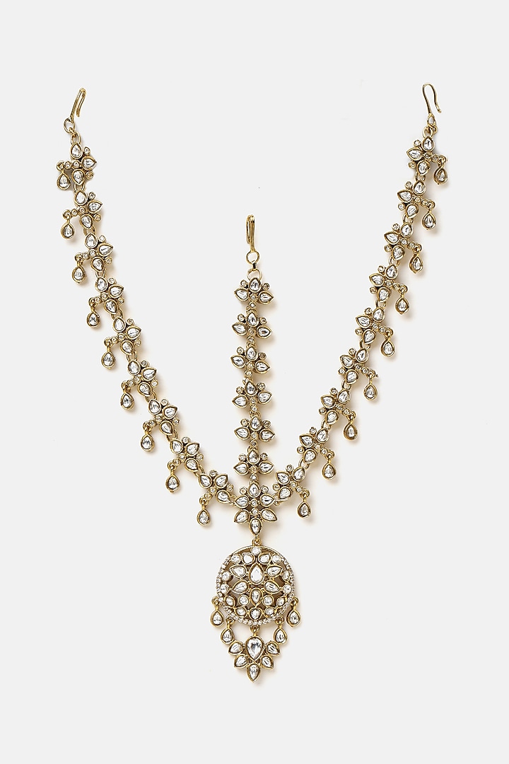 Gold Finish Kundan Polki Mathapatti by Ruby Raang at Pernia's Pop Up Shop