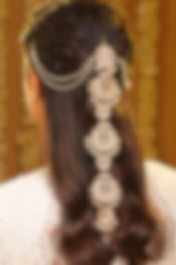 Gold Finish Kundan Polki & Pearl Hair Chain by Ruby Raang at Pernia's Pop Up Shop