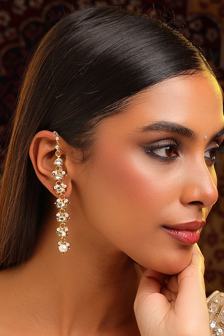 Gold Finish Shimmering Stone Ear-Cuffs (Set Of 2) by Ruby Raang at Pernia's Pop Up Shop