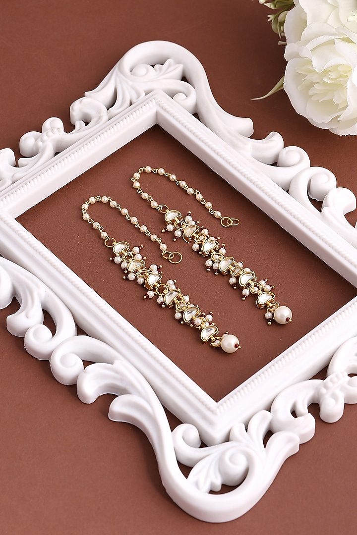 Gold Finish Shimmering Stone Ear-Cuffs (Set Of 2) by Ruby Raang at Pernia's Pop Up Shop