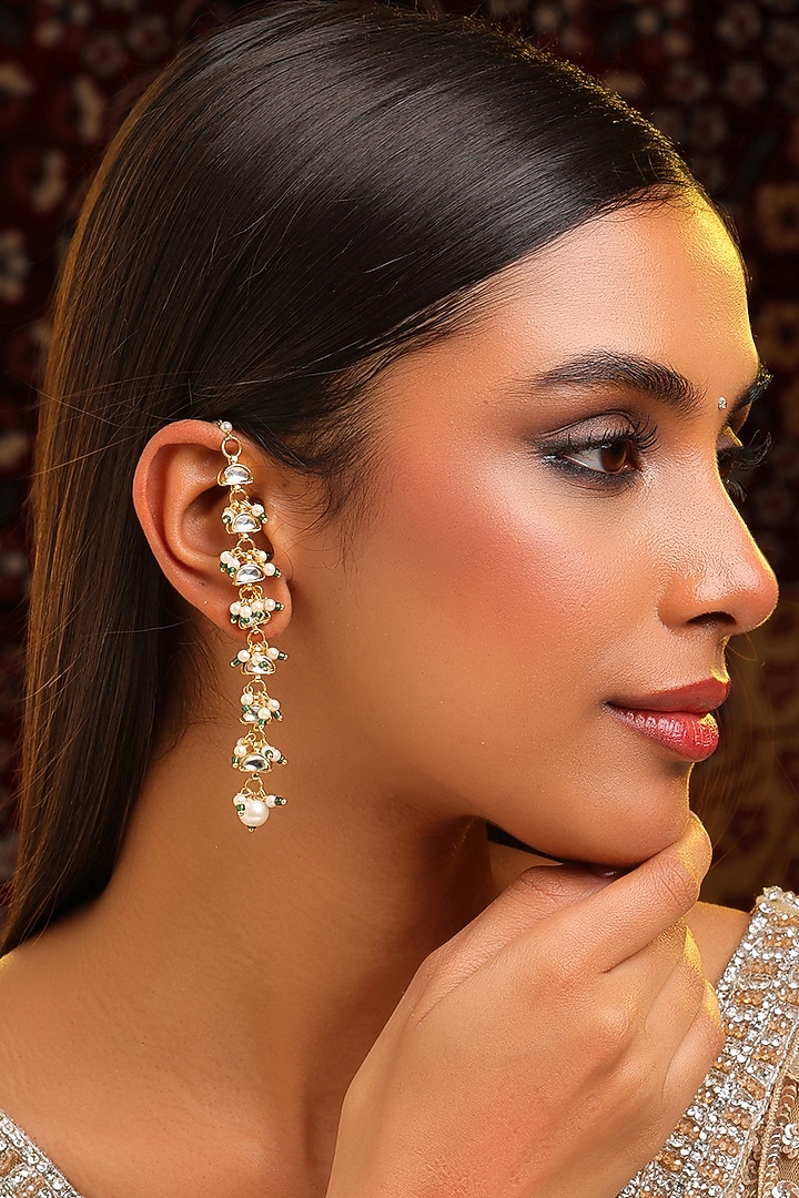 Gold Finish Cascading Ear-Cuffs (Set Of 2) by Ruby Raang at Pernia's Pop Up Shop