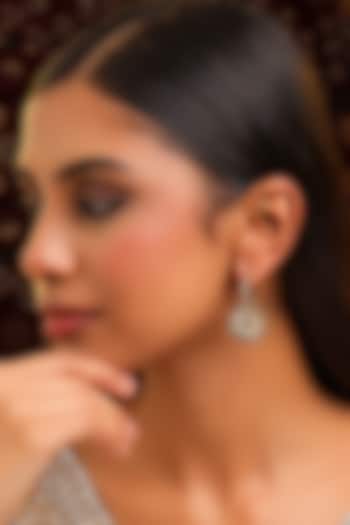 Gold Finish Kundan Polki Floral Hoop Earrings by Ruby Raang at Pernia's Pop Up Shop