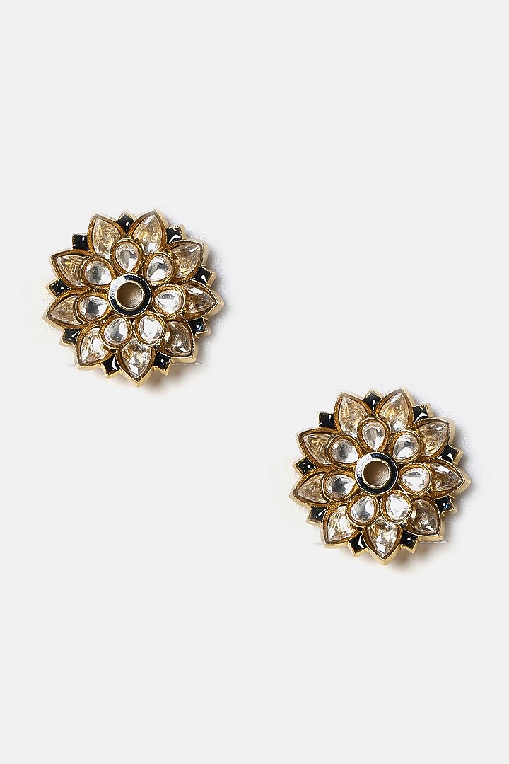Gold Finish Kundan Polki Floral Hoop Earrings by Ruby Raang at Pernia's Pop Up Shop