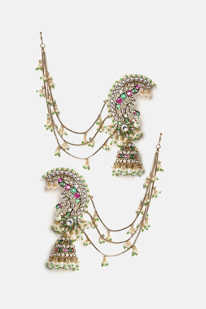 Gold Finish Kundan Polki & Pearl Dangler Earrings by Ruby Raang at Pernia's Pop Up Shop