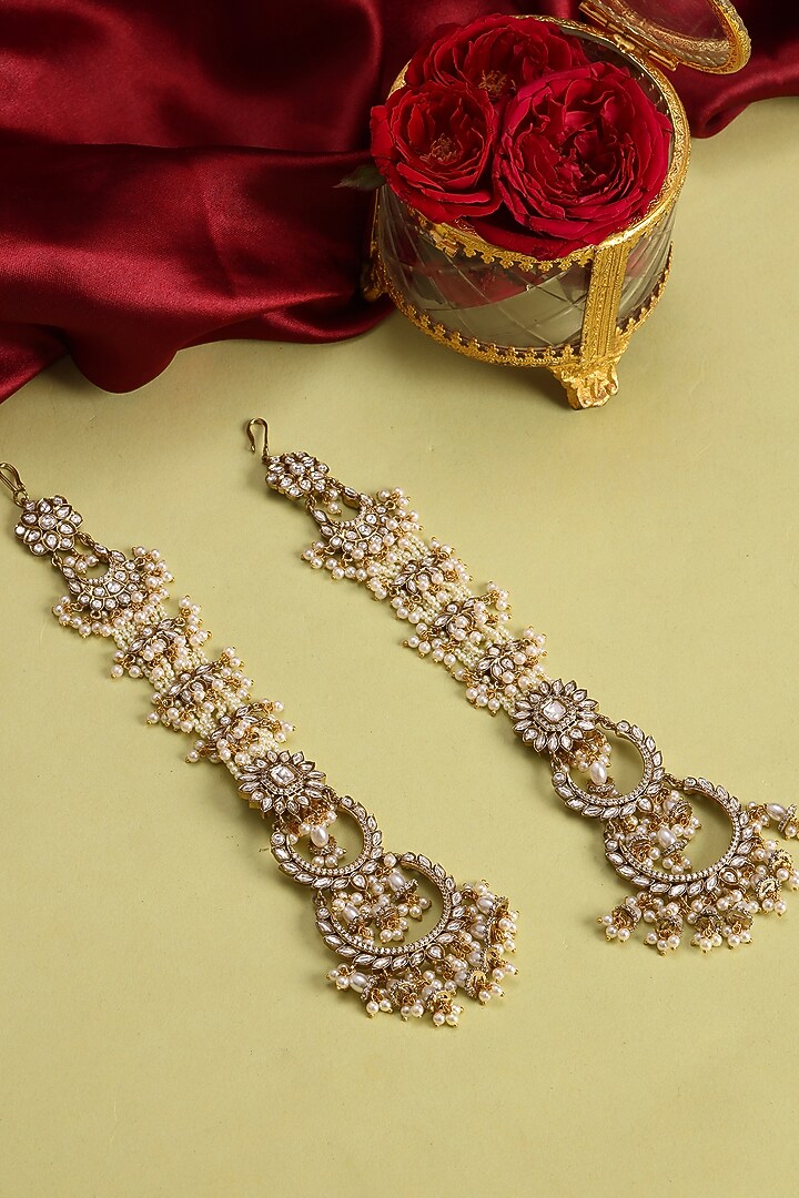 Gold Finish Kundan Polki & Pearl Dangler Earrings by Ruby Raang at Pernia's Pop Up Shop