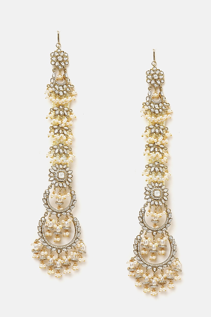 Gold Finish Kundan Polki & Pearl Dangler Earrings by Ruby Raang at Pernia's Pop Up Shop