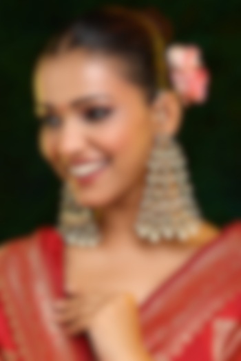 Gold Finish Kundan Polki & Pearl Jhumka Earrings by Ruby Raang at Pernia's Pop Up Shop