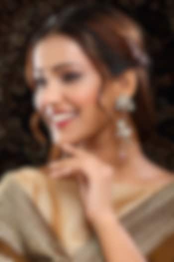 Gold Finish Kundan Polki & Pink Stone Floral Dangler Earrings by Ruby Raang at Pernia's Pop Up Shop