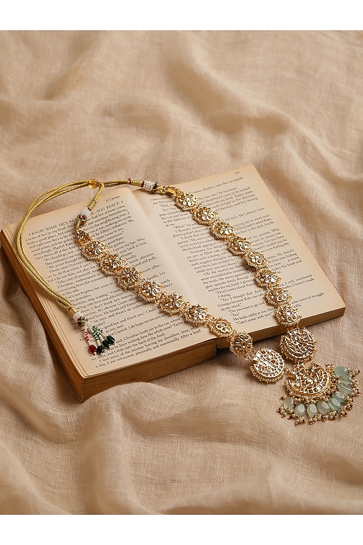 Gold Finish Kundan Polki Long Necklace by Ruby Raang at Pernia's Pop Up Shop