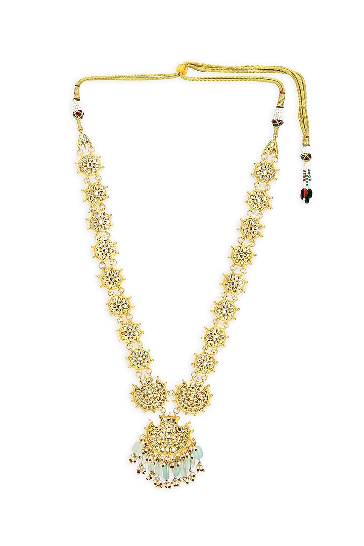 Gold Finish Kundan Polki Long Necklace by Ruby Raang at Pernia's Pop Up Shop