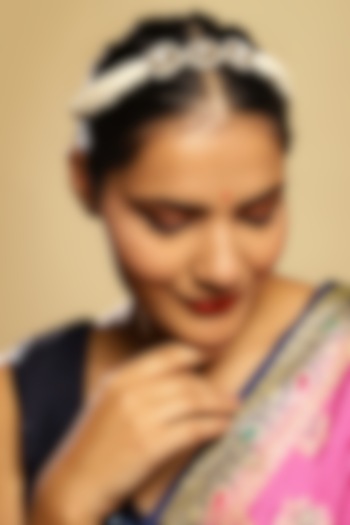 Gold Finish White Kundan Polki & Pearl Mathapatti by Ruby Raang at Pernia's Pop Up Shop