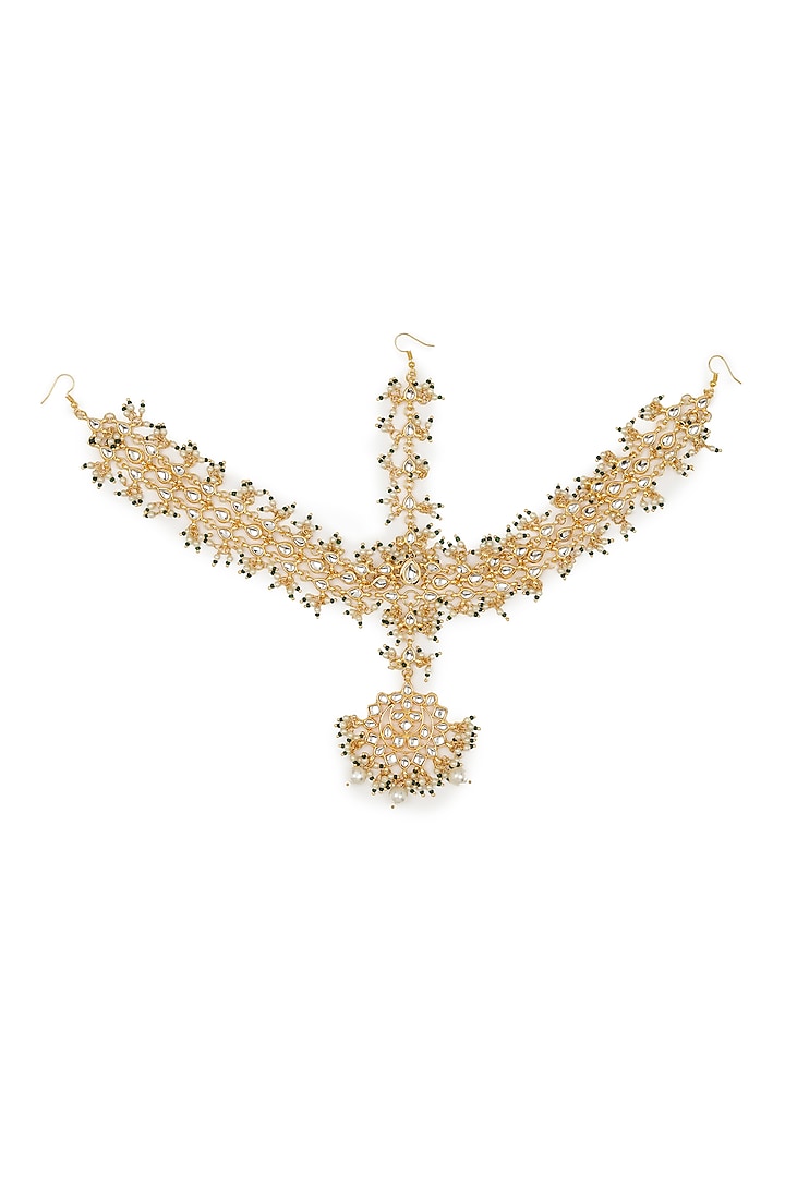 Gold Finish Kundan Polki & Pearl Mathapatti by Ruby Raang at Pernia's Pop Up Shop
