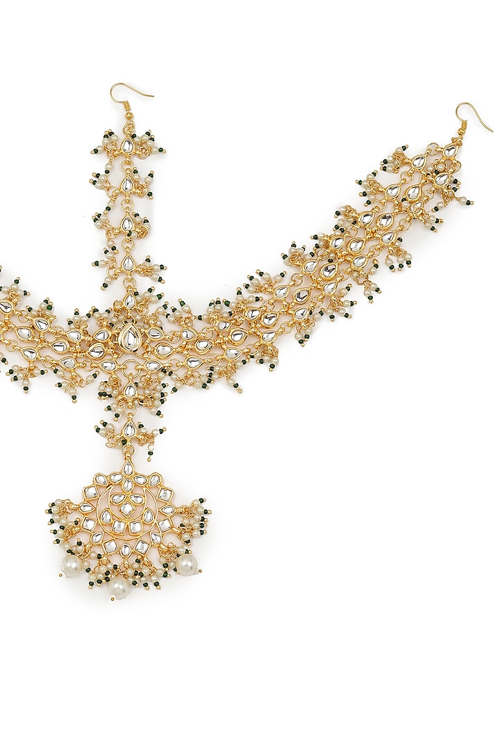 Gold Finish Kundan Polki & Pearl Mathapatti by Ruby Raang at Pernia's Pop Up Shop
