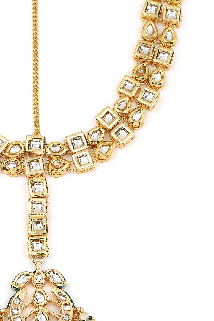 Gold Finish Kundan Polki & Pearl Mathapatti by Ruby Raang at Pernia's Pop Up Shop