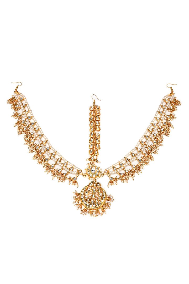 Gold Finish Kundan Polki Mathapatti by Ruby Raang at Pernia's Pop Up Shop