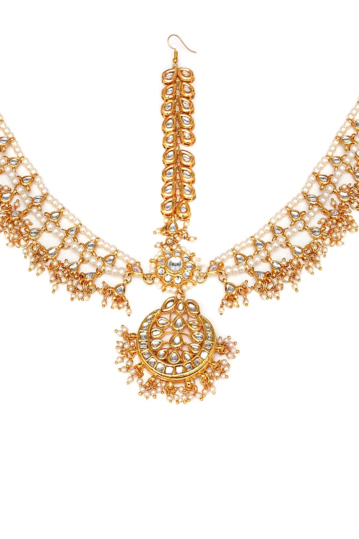 Gold Finish Kundan Polki Mathapatti by Ruby Raang at Pernia's Pop Up Shop