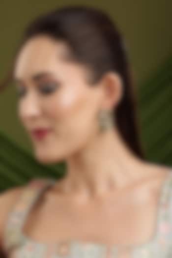 Gold Finish Green Natural Stone Round Earrings by Ruby Raang at Pernia's Pop Up Shop