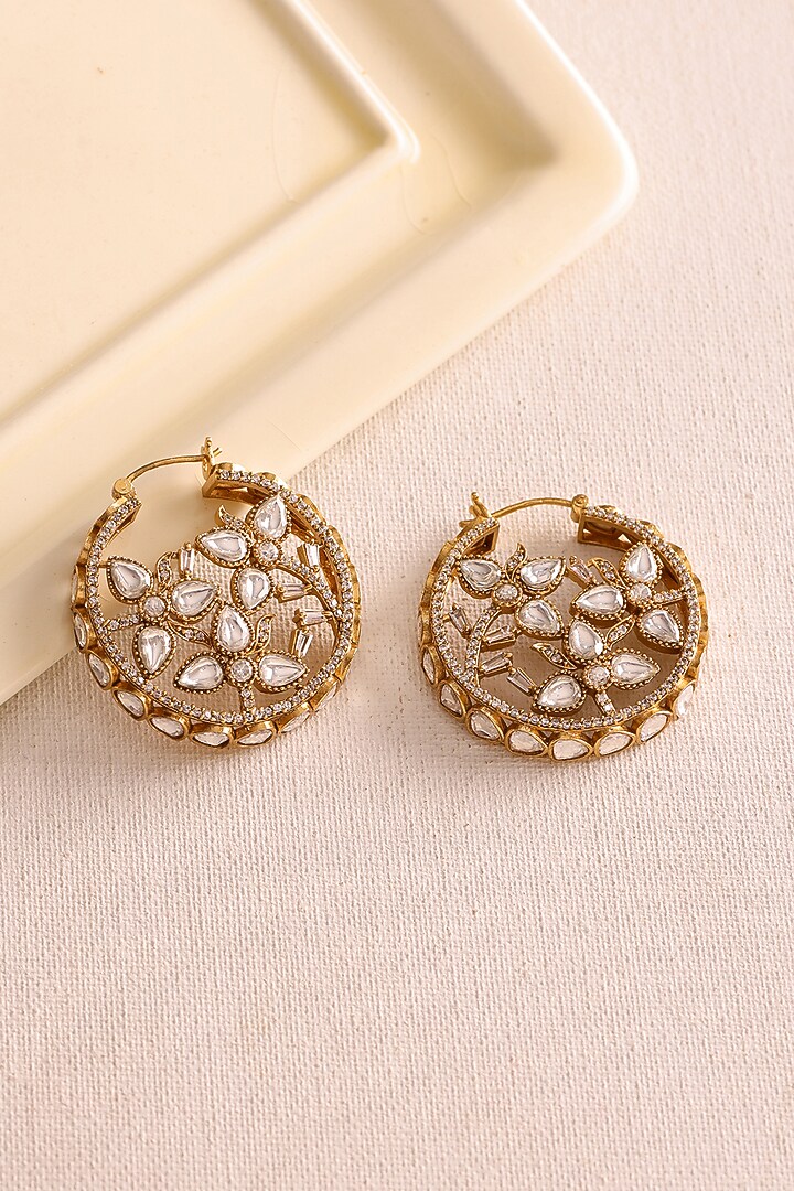 Gold Finish Moissanite Diamond Hoop Earrings by Ruby Raang at Pernia's Pop Up Shop