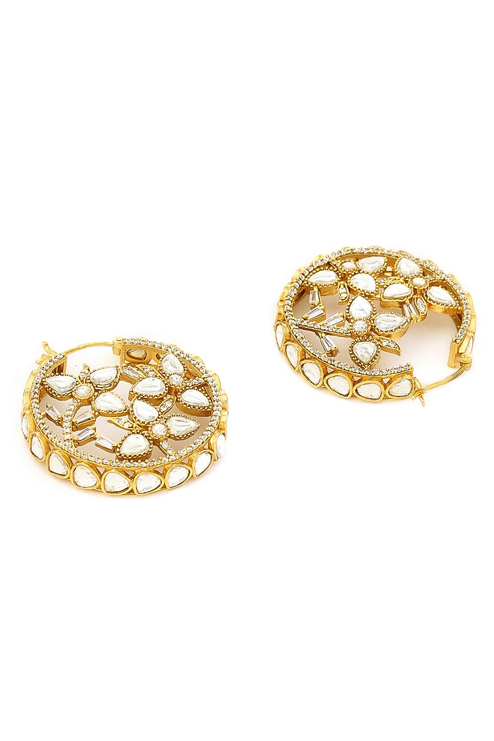 Gold Finish Moissanite Diamond Hoop Earrings by Ruby Raang at Pernia's Pop Up Shop