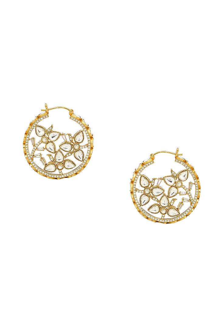 Gold Finish Moissanite Diamond Hoop Earrings by Ruby Raang at Pernia's Pop Up Shop