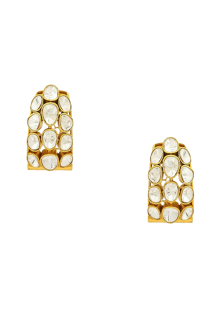 Gold Finish Kundan Polki Hoop Earrings by Ruby Raang at Pernia's Pop Up Shop