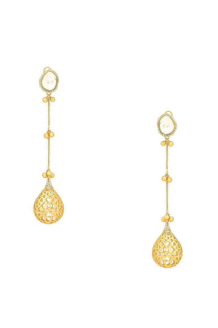 Gold Finish Kundan Polki Dangler Earrings by Ruby Raang at Pernia's Pop Up Shop