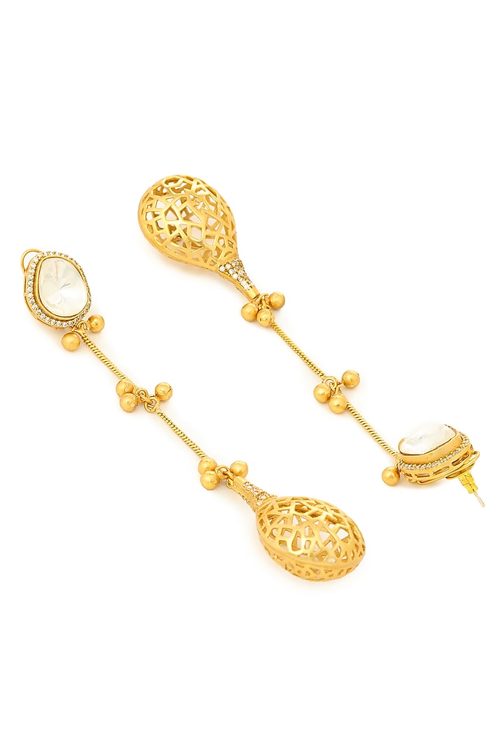Gold Finish Kundan Polki Dangler Earrings by Ruby Raang at Pernia's Pop Up Shop