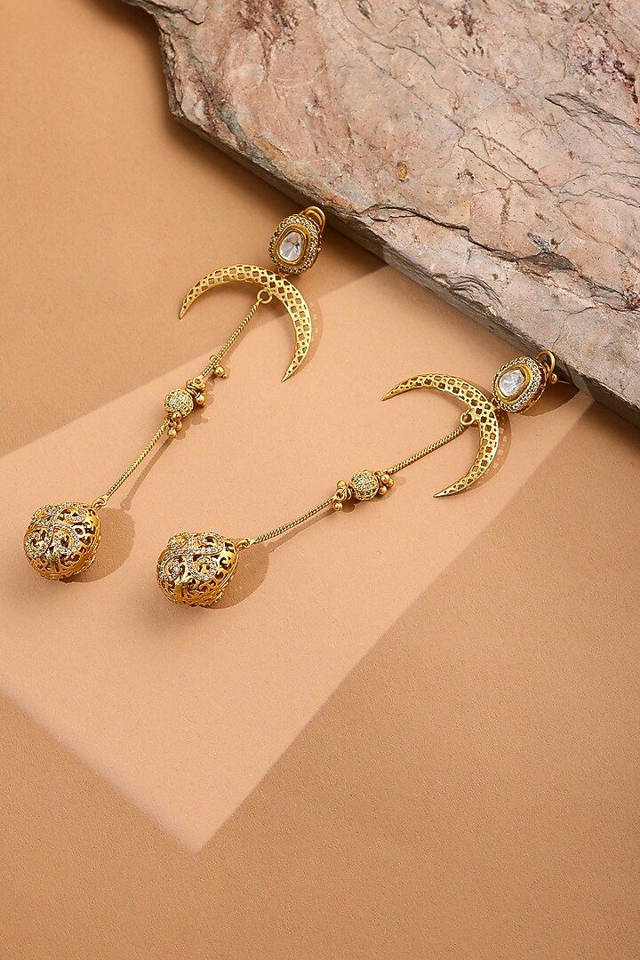 Gold Finish Kundan Polki Dangler Earrings by Ruby Raang at Pernia's Pop Up Shop