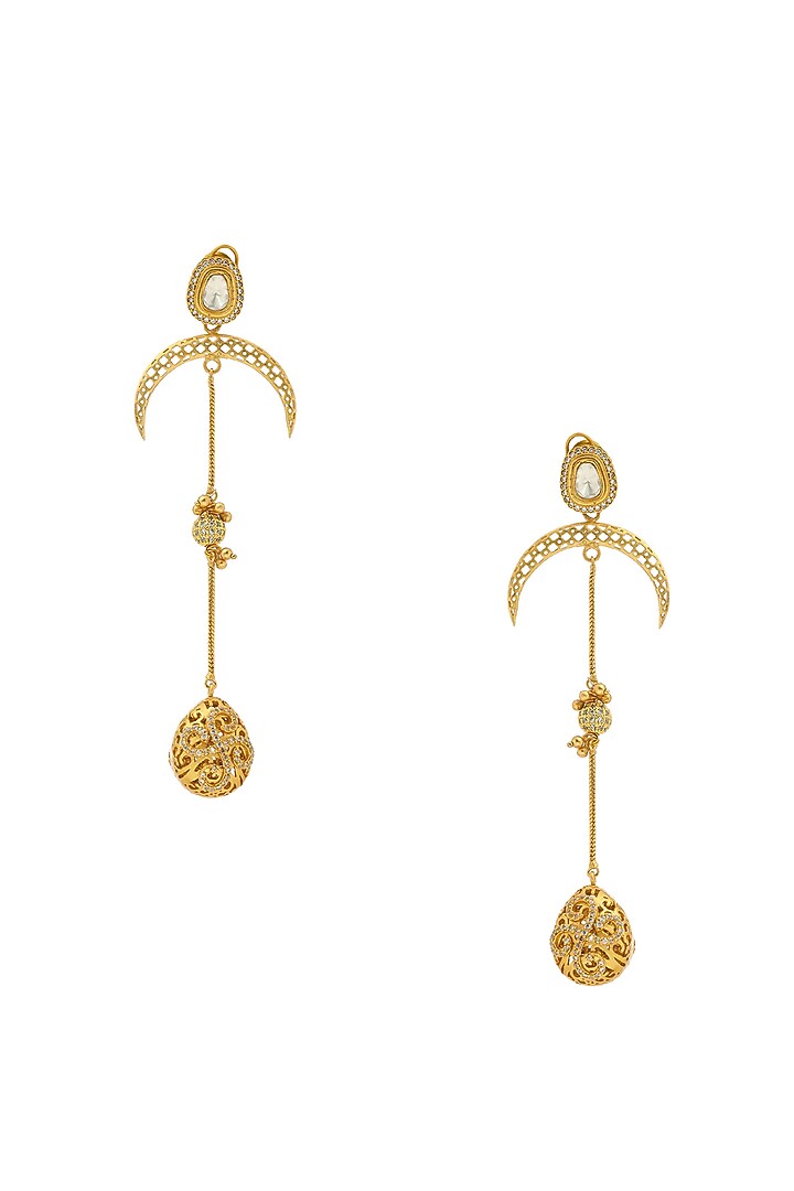 Gold Finish Kundan Polki Dangler Earrings by Ruby Raang at Pernia's Pop Up Shop