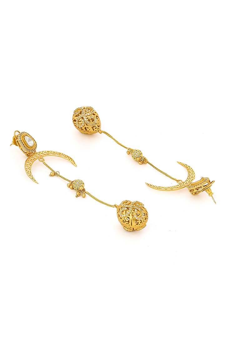Gold Finish Kundan Polki Dangler Earrings by Ruby Raang at Pernia's Pop Up Shop