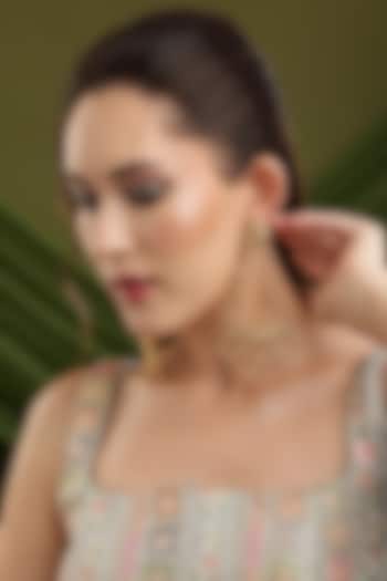 Gold Finish Kundan Polki Chandelier Earrings by Ruby Raang at Pernia's Pop Up Shop