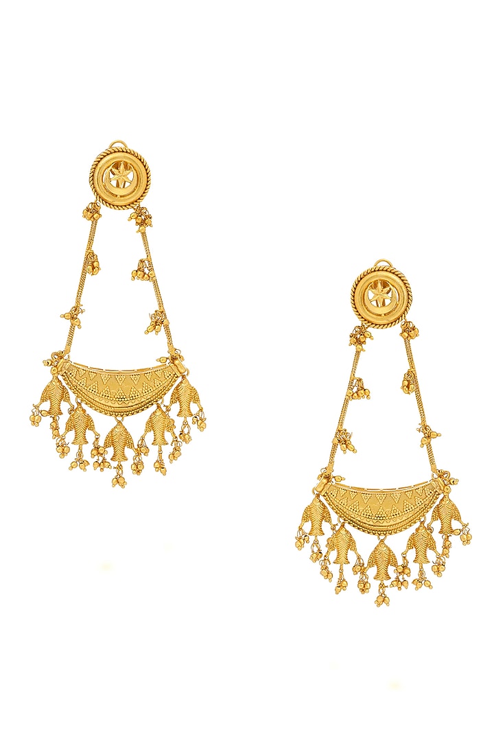 Gold Finish Kundan Polki Chandelier Earrings by Ruby Raang at Pernia's Pop Up Shop