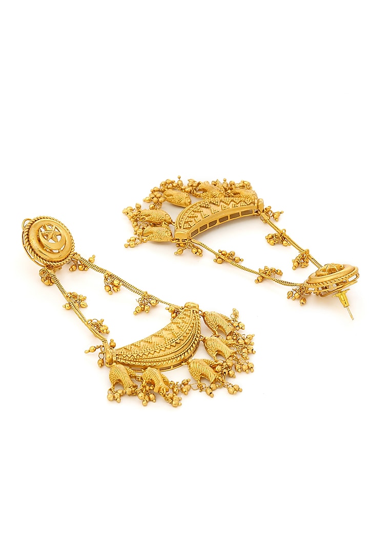 Gold Finish Kundan Polki Chandelier Earrings by Ruby Raang at Pernia's Pop Up Shop