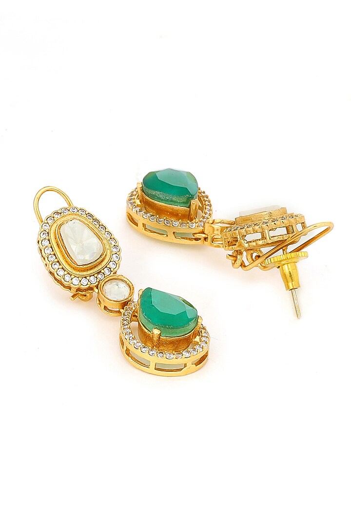 Antique Gold Finish Natural Stone Necklace Set by Ruby Raang at Pernia's Pop Up Shop