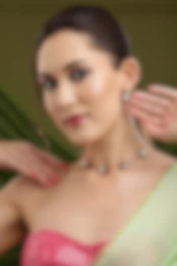 Antique Gold Finish Green Meenakari Drop-Shaped Necklace Set by Ruby Raang at Pernia's Pop Up Shop