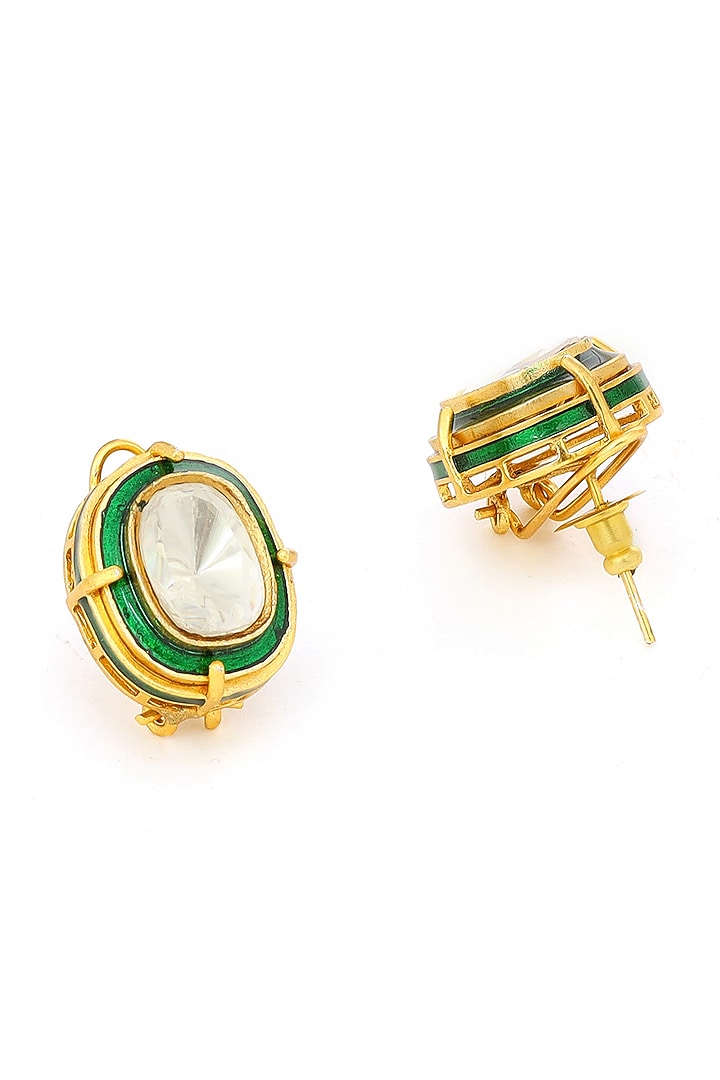 Antique Gold Finish Green Meenakari Drop-Shaped Necklace Set by Ruby Raang at Pernia's Pop Up Shop
