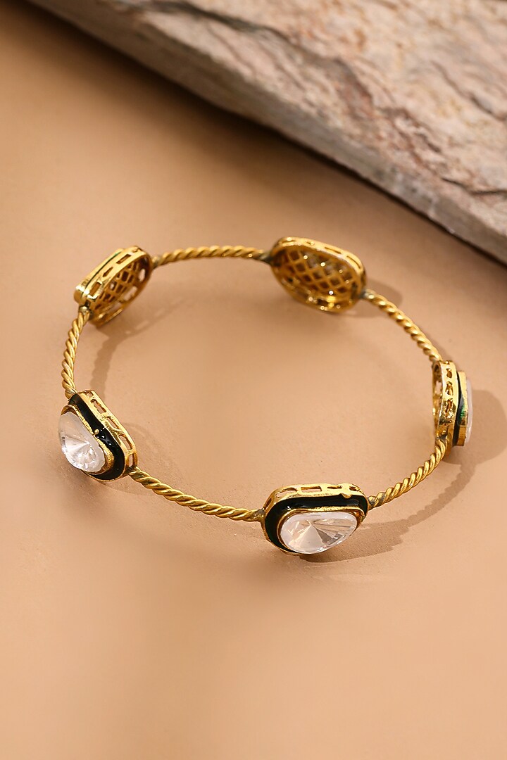 Antique Gold Finish Kundan Polki Bangle by Ruby Raang at Pernia's Pop Up Shop
