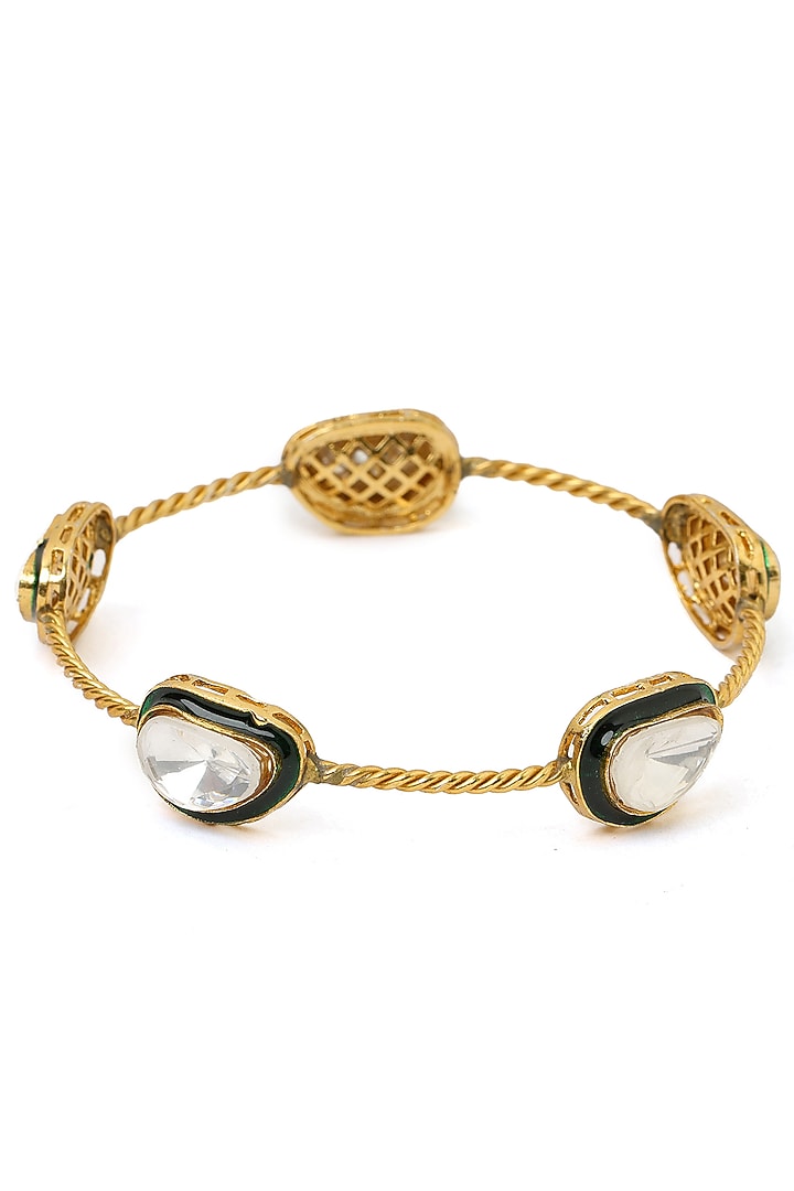 Antique Gold Finish Kundan Polki Bangle by Ruby Raang at Pernia's Pop Up Shop