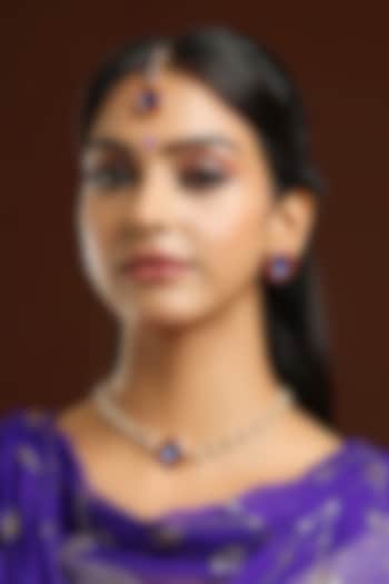 Gold Finish Kundan Polki Red & Blue Meenakari Necklace Set by Ruby Raang at Pernia's Pop Up Shop