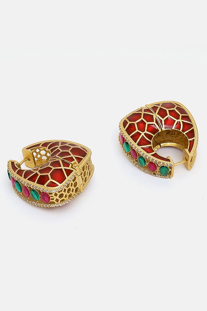 Gold Plated Multi-Colored Kundan Polki Hoop Earrings by Ruby Raang at Pernia's Pop Up Shop