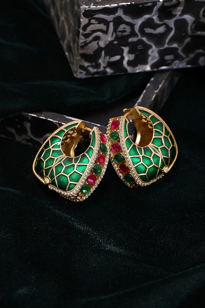Gold Plated Multi-Colored Kundan Polki Hoop Earrings by Ruby Raang at Pernia's Pop Up Shop