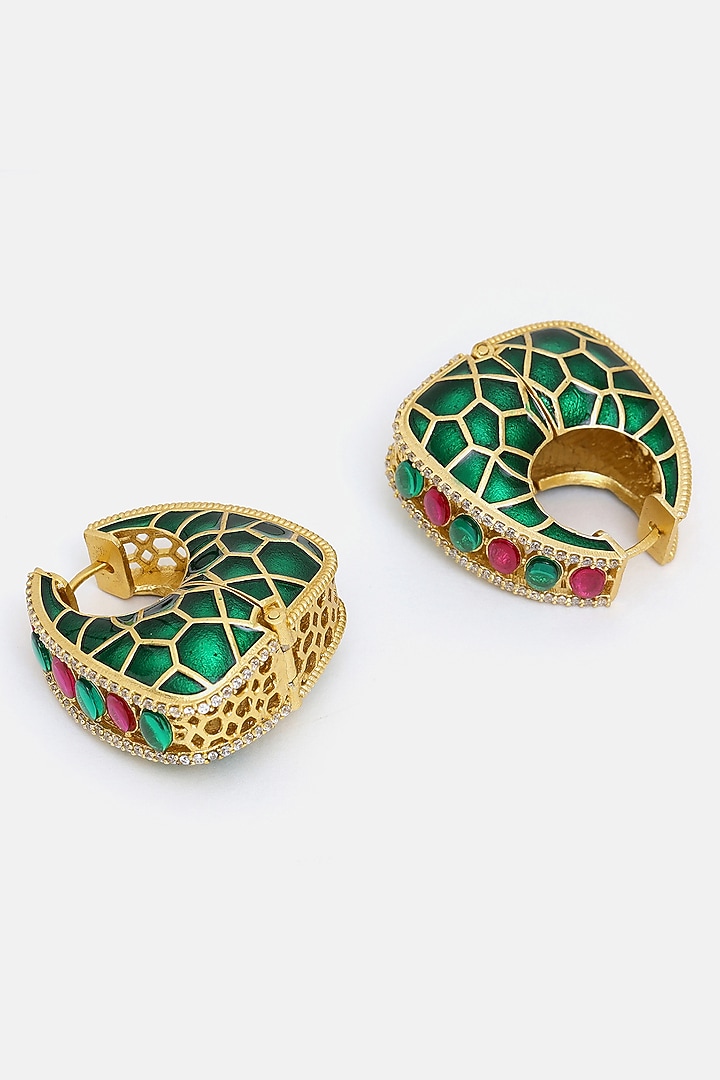 Gold Plated Multi-Colored Kundan Polki Hoop Earrings by Ruby Raang at Pernia's Pop Up Shop
