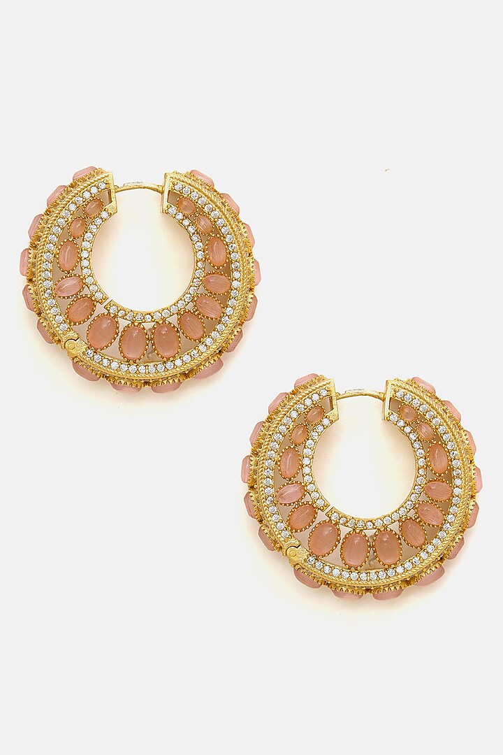 Gold Plated Peach Kundan Polki Hoop Earrings by Ruby Raang at Pernia's Pop Up Shop