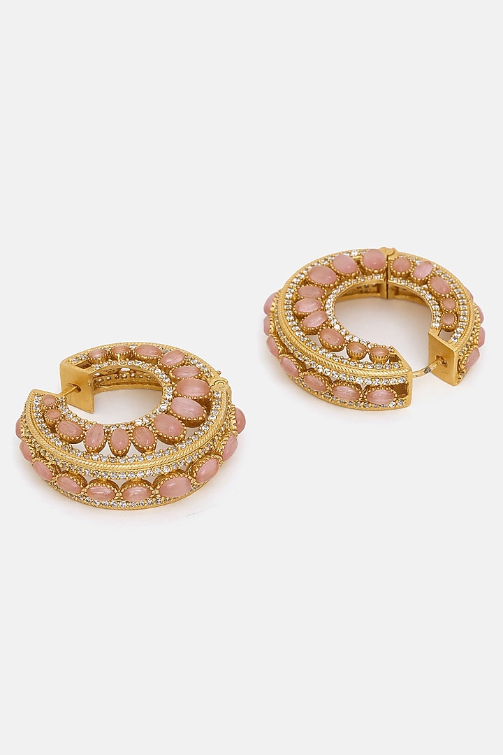 Gold Plated Peach Kundan Polki Hoop Earrings by Ruby Raang at Pernia's Pop Up Shop