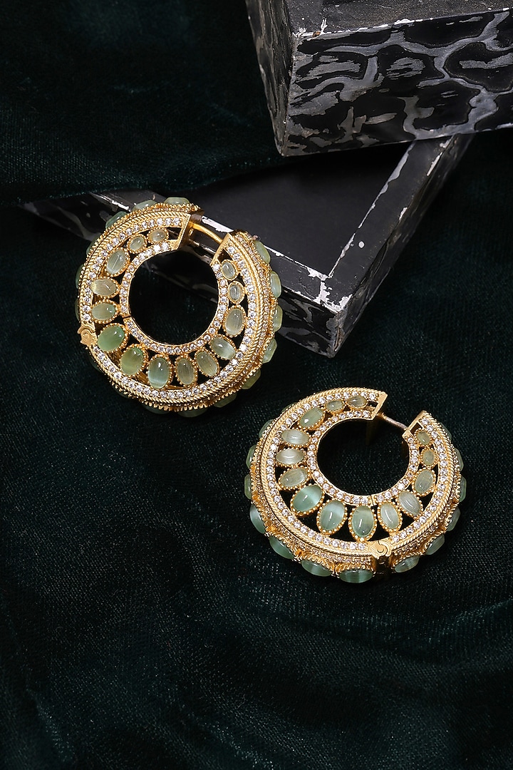 Gold Plated Green Kundan Polki Hoop Earrings by Ruby Raang at Pernia's Pop Up Shop