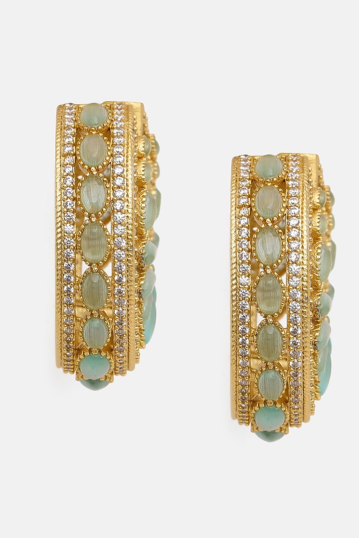 Gold Plated Green Kundan Polki Hoop Earrings by Ruby Raang at Pernia's Pop Up Shop