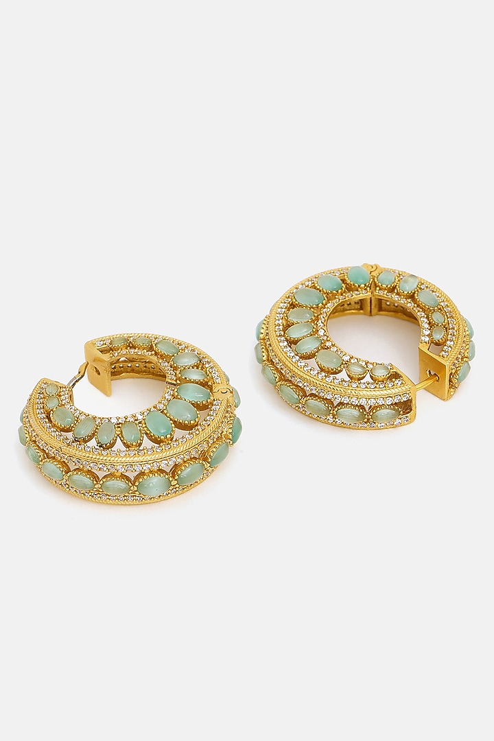 Gold Plated Green Kundan Polki Hoop Earrings by Ruby Raang at Pernia's Pop Up Shop
