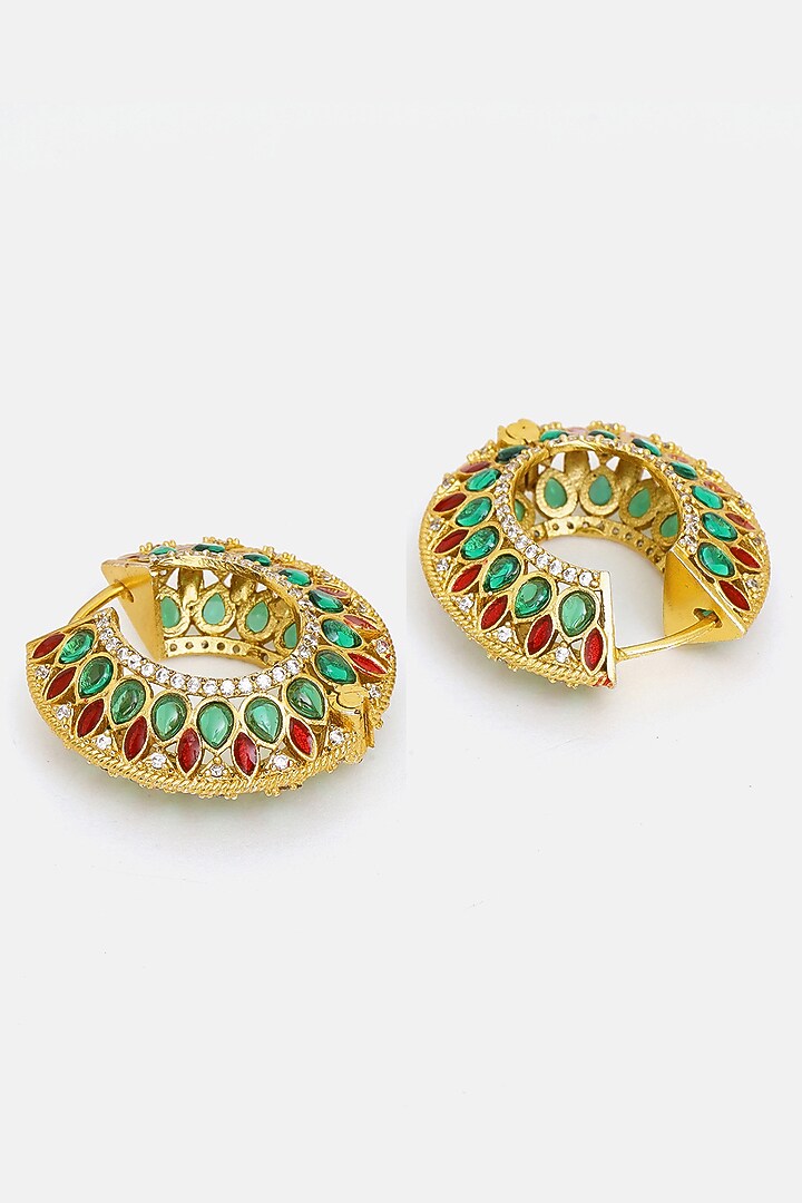Gold Plated Multi-Colored Kundan Polki Hoop Earrings by Ruby Raang at Pernia's Pop Up Shop
