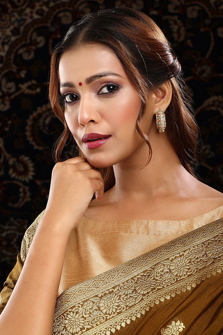 Gold Plated Multi-Colored Kundan Polki Hoop Earrings by Ruby Raang at Pernia's Pop Up Shop