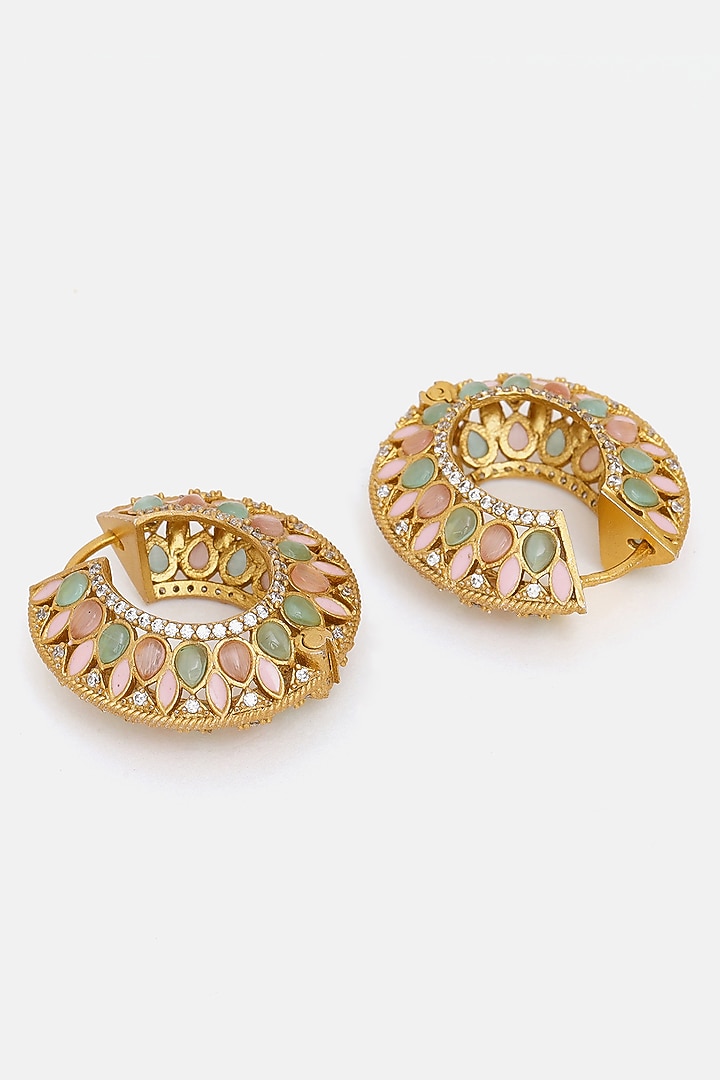 Gold Plated Multi-Colored Kundan Polki Hoop Earrings by Ruby Raang at Pernia's Pop Up Shop
